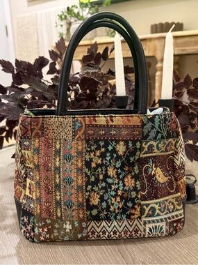 Relic Tapestry Patchwork Satchel Bag Black Multicolor